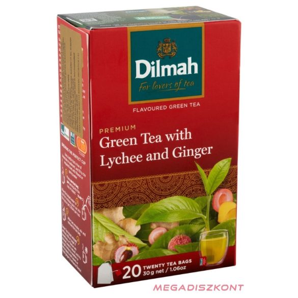 Dilmah zöld tea 20x1,5g - Lychee - Gyömbér (12 db/#)
