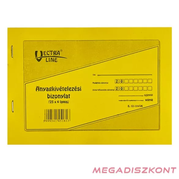 Nyomtatvány anyagkivételezési bizonylat VECTRALINE A/5 fekvő 25x4 lapos 8 tételes