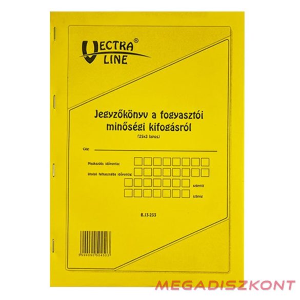 Nyomtatvány jegyzőkönyv a fogyasztói minőségi kifogásról VECTRALINE A/4 25x3  álló