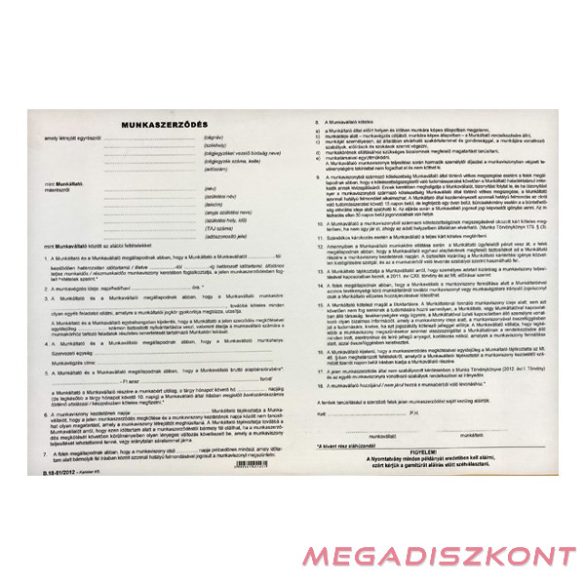 Nyomtatvány munkaszerződés A/3 3 lapos ÚJ