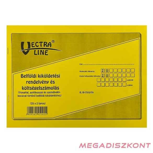 Nyomtatvány belföldi kiküldetési rendelvény és költségelszámolás VECTRALINE A/4 fekvő  25x2 lapos