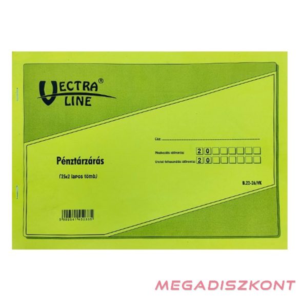 Nyomtatvány pénztárzárás VECTRALINE A/4 25x2 lapos fekvő