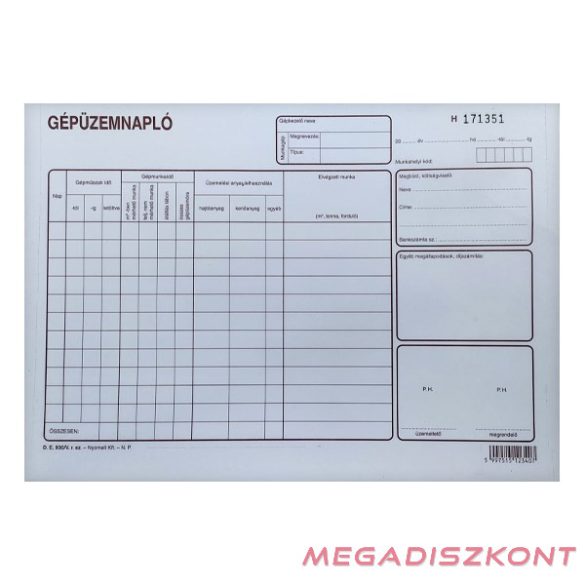 Nyomtatvány gépüzemnapló  A/4 25x3