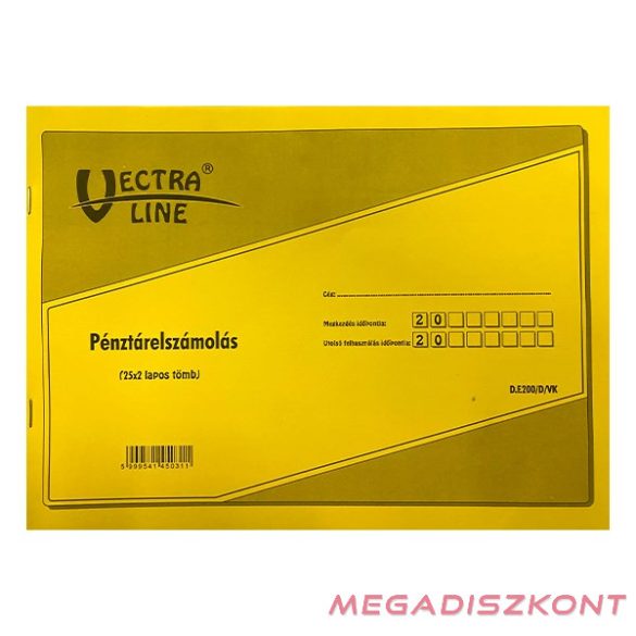 Nyomtatvány pénztárelszámolás VECTRALINE A/4 25x2 lapos fekvő