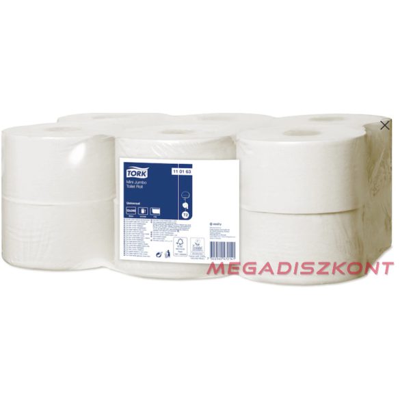 Tork 110163 Mini Jumbo toalettpapír, fehér, T2 rendszer, 1 réteg, 240 m, 12 teke