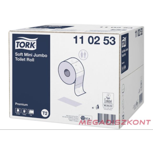 Tork 110253 Soft Mini Jumbo toalettpapír, fehér, T2 rendszer, 2 réteg, 170 m, 12