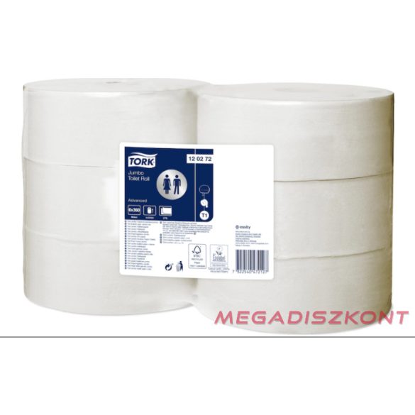 Tork 120272 Jumbo toalettpapír, fehér, T1 rendszer, 2 réteg, 360 m, 6 tekercs/zs