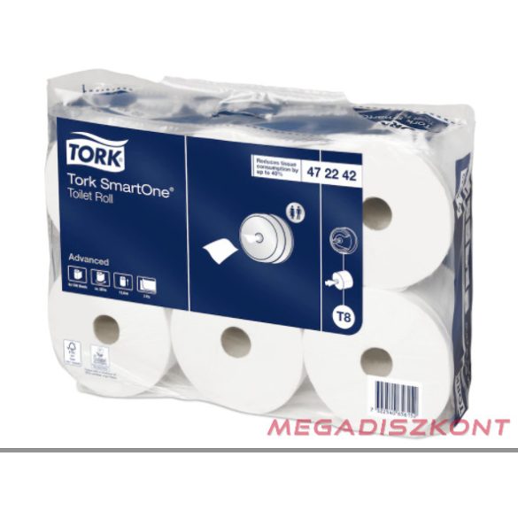 Tork 472242 SmartOne® toalettpapír, fehér, T8 rendszer, 2 réteg, 207 m, 6 tekerc